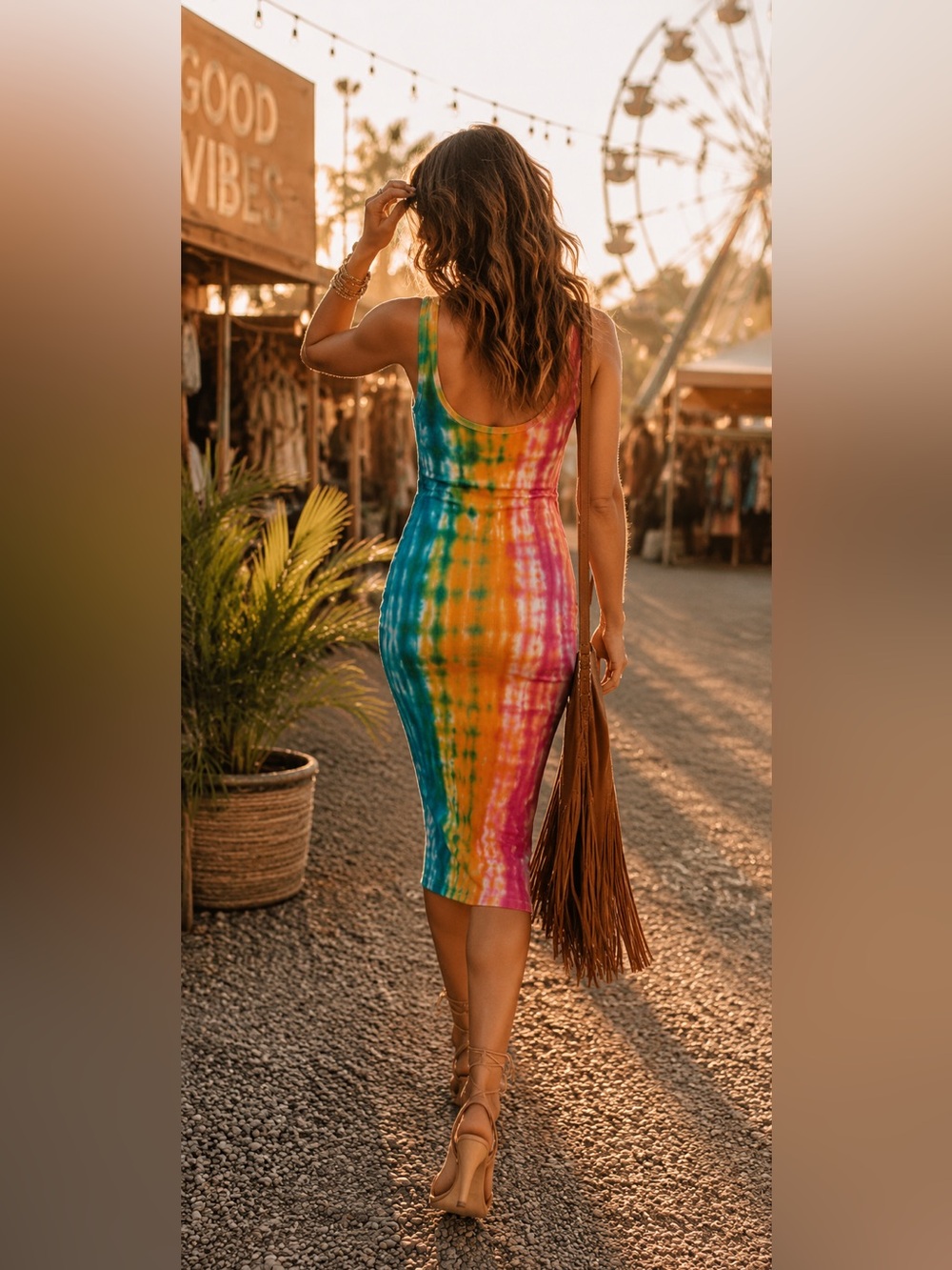 🌈 Cotton Citizen Verona Midi Tank Dress XS | Rainbow Tie Dye | Rare Colorway - Picture 2 of 11